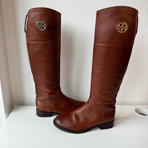 Tory Burch - Chestnut Leather Gold Logo Junction Riding Knee High Boots 6M